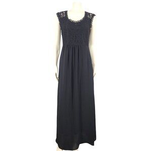 Women's Often Brand Black Dress Lace Top Sheer Chiffon Long Formal Large Black T